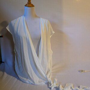 Shear Off White Blouse Hip Bottom Tie...CUTE!